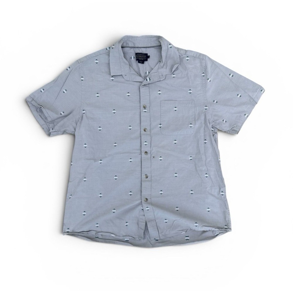 Pendleton Diamond Print Button Down Shirt Light Gray Men's Size XL Casual Fit